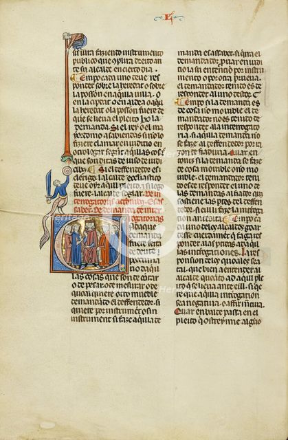 Initial C: Two Attorneys and Clients before a Judge; Vidal Mayor, about 1290-1310. Creator: Unknown.