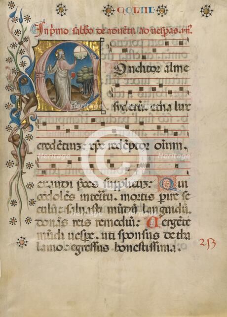 Initial C: The Creation of the World; Noted Breviary, about 1420. Creator: Unknown.