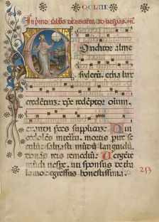 Initial C: The Creation of the World; Noted Breviary, about 1420. Creator: Unknown