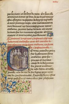 Initial C: The Emperor of Constantinople Enshrining the Body of Saint Anthony, about 1465-1470. Creators: Master of the Brussels Romuléon, Workshop of the Master of the Brussels Romuléon