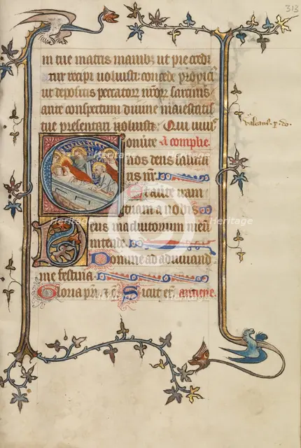 Initial C: The Entombment; Bute Psalter, text and illumination about 1330. Creator: Atelier of the Passion Master.