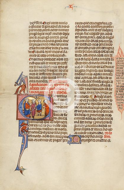 Initial C: Three Men, One Treading Grapes, before a King; Vidal Mayor, about 1290-1310. Creator: Unknown.