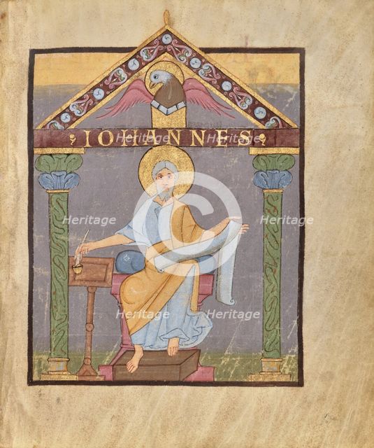 Initial C: Three Clerics Singing From a Book; Bute Psalter, text and illumination about 1285. Creator: Bute Master.