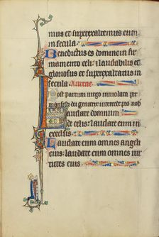 Initial D: Man Working at a Winepress; Bute Psalter, text and illumination about 1285. Creator: Bute Master