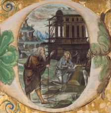 Initial D: Noah Directing the Construction of the Ark; Antiphonal, about 1495-1510. Creator: Master B.F.