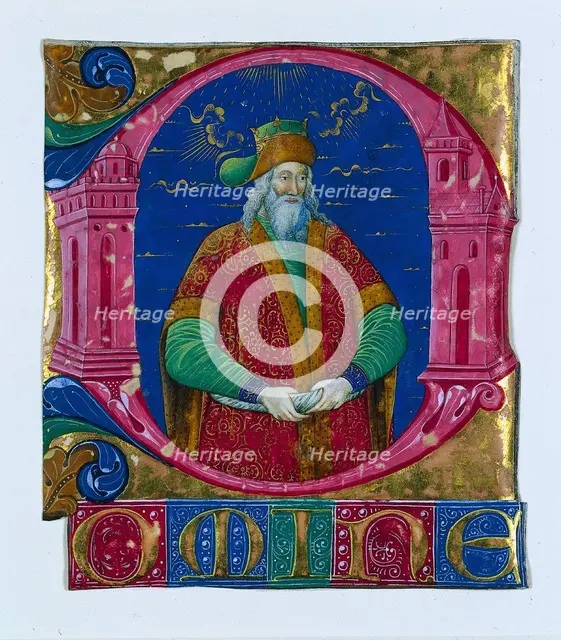 Initial D[omine] from a Choral Book: King Solomon, c. 1470-1480. Creator: Guglielmo Giraldi del Magri [or del Magro] (Italian), attributed to.