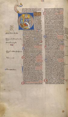 Initial D: A Bishop Enthroned with Two Plaintiffs; Decretum, about 1170-1180. Creator: Unknown