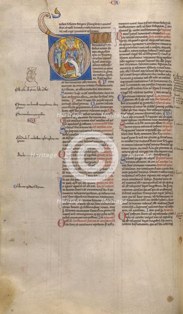Initial D: A Bishop Enthroned with Two Plaintiffs; Decretum, about 1170-1180. Creator: Unknown.