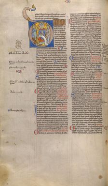 Initial D: A Bishop Enthroned with Two Plaintiffs; Decretum, about 1170-1180. Creator: Unknown