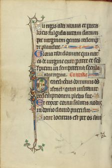 Initial D: A King with Raised Arms; Bute Psalter, text and illumination about 1285. Creator: Bute Master
