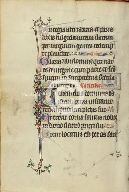 Initial D: A King with Raised Arms; Bute Psalter, text and illumination about 1285. Creator: Bute Master.