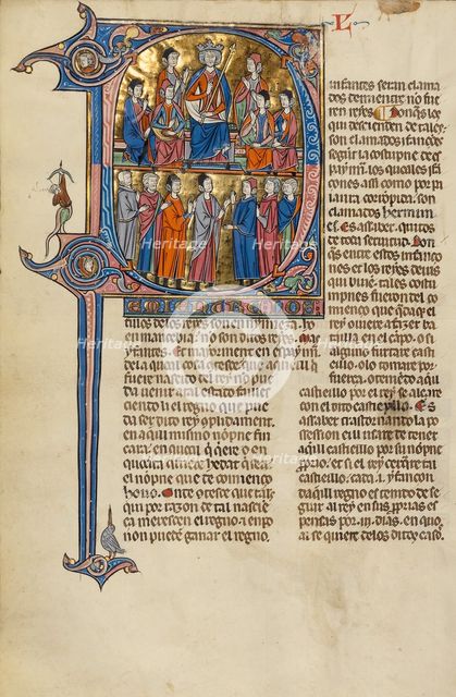 Initial D: A King Enthroned with Nobles and Lay People and Clerics in Conversation, about 1290-1310. Creator: Unknown.