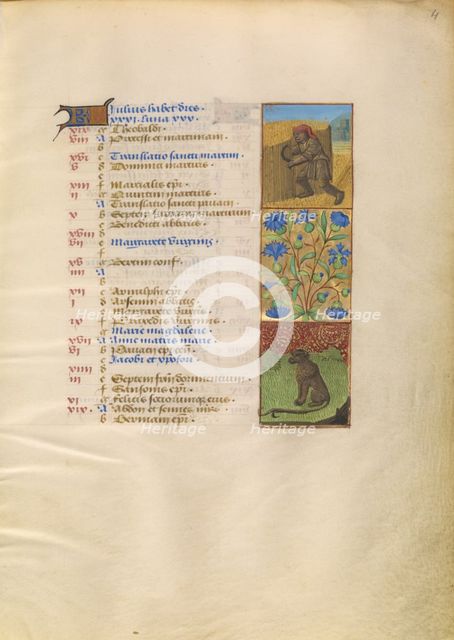 Initial D: A Jew Bringing Bread to a Man in a Cave; Bute Psalter, text and illumination about 1285. Creator: Bute Master.