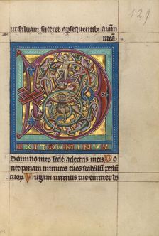 Initial D: A Lion and a Man; Psalter, about 1240-1250. Creator: Unknown