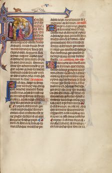 Initial D: A Man Speaking to a Young Man and Three Men before a Judge, about 1290-1310. Creator: Unknown