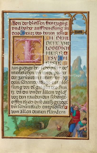 Initial D: A Man with a Sword Preparing to Kill Another Man; Bute Psalter, about 1285. Creator: Bute Master.