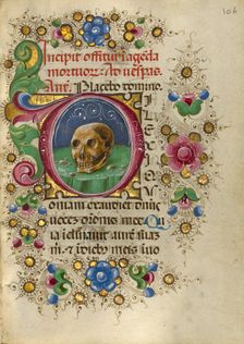 Initial D: A Skull in a Rocky Field; Gualenghi-d'Este Hours, about 1469. Creator: Taddeo Crivelli