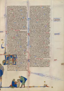 Initial D: A Priest Anointing a Man; Abbey Bible, about 1250-1262. Creator: Unknown