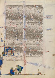 Initial D: A Priest Anointing a Man; Abbey Bible, about 1250-1262. Creator: Unknown