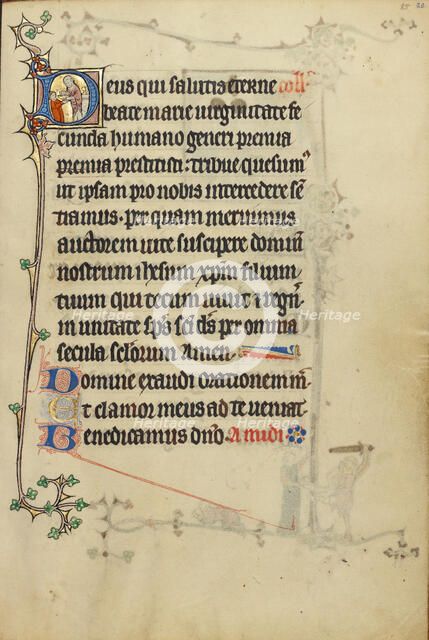 Initial D: A Priest Giving Communion to a Man; Ruskin Hours, about 1300. Creator: Unknown.