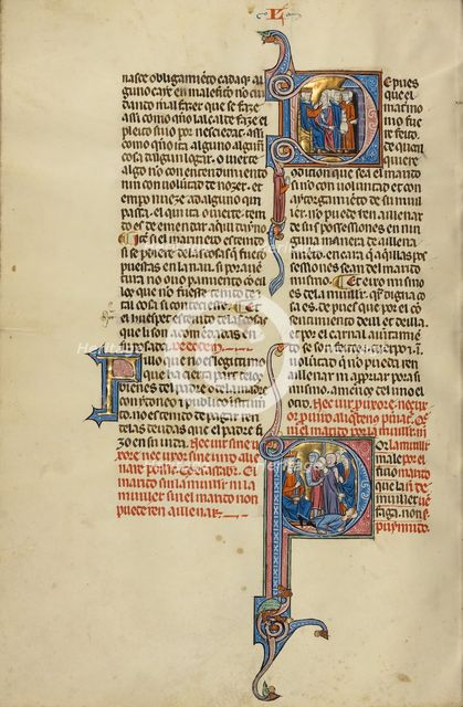 Initial D: A Woman Accusing her Husband before a Judge: Initial P: A Couple..., about 1290-1310. Creator: Unknown.