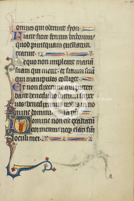 Initial D: A Young Man in Prayer; Ruskin Hours, about 1300. Creator: Unknown.