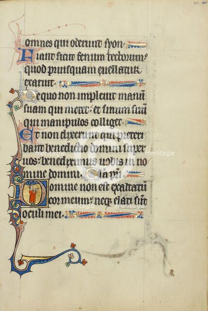 Initial D: A Young Man in Prayer; Ruskin Hours, about 1300. Creator: Unknown.