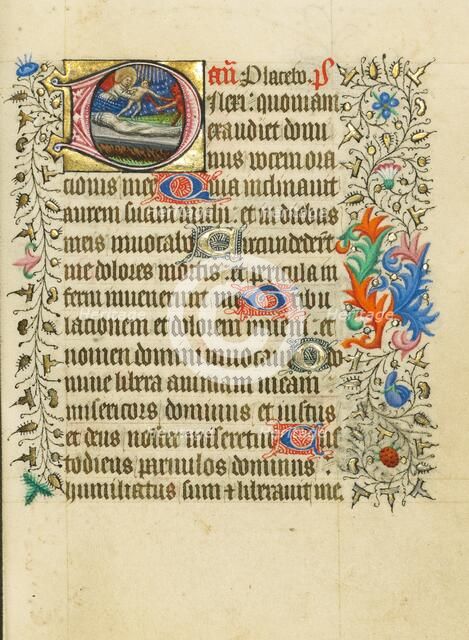 Initial D: An Angel and Devil Disputing the Soul of a Dead Man; Book of Hours, about 1430-1440. Creator: Fastolf Master.