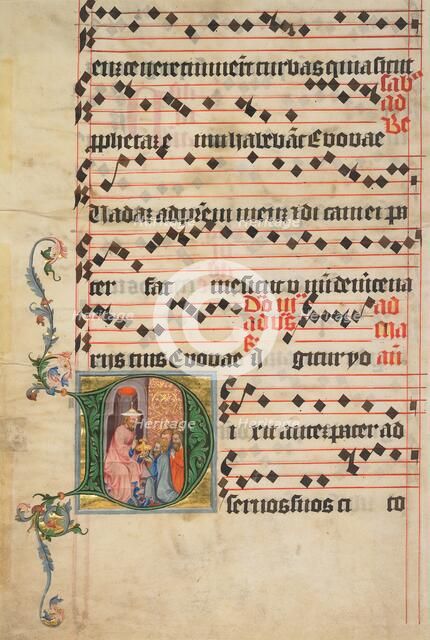 Initial D: Biblical Scene; Initial D: Melchizedek Feeding the Armies of Abraham..., about 1405. Creator: Circle of the Master of the Golden Bull.