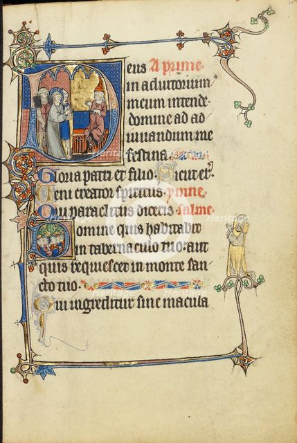 Initial D: Christ before Caiaphas; Initial D: The Virgin Mary with Apostles, about 1300. Creator: Unknown.