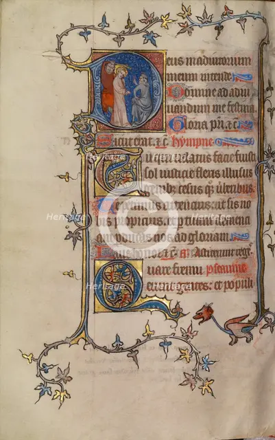 Initial D: Christ before Annas; Bute Psalter, text and illumination about 1330. Creator: Atelier of the Passion Master.