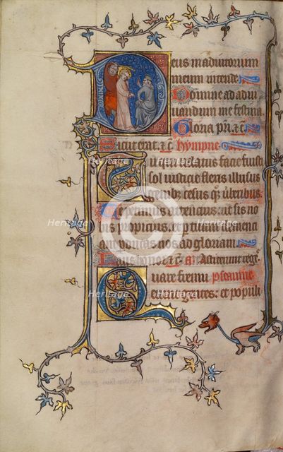 Initial D: Christ before Annas; Bute Psalter, text and illumination about 1330. Creator: Atelier of the Passion Master.