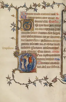 Initial D: Christ Nailed to the Cross; Bute Psalter, text and illumination about 1330. Creator: Atelier of the Passion Master