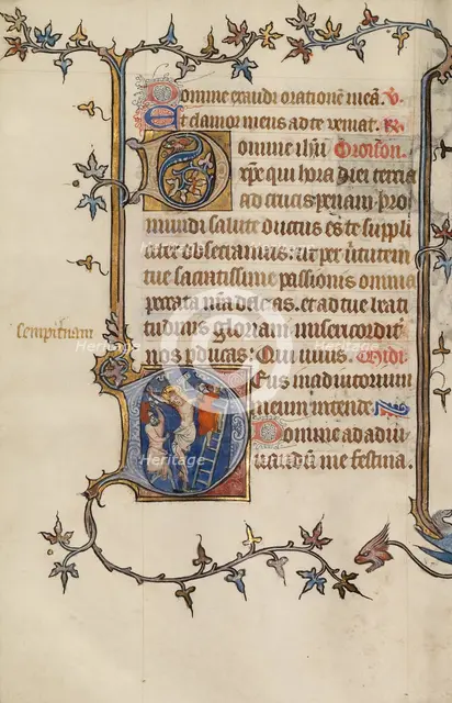 Initial D: Christ Nailed to the Cross; Bute Psalter, text and illumination about 1330. Creator: Atelier of the Passion Master.