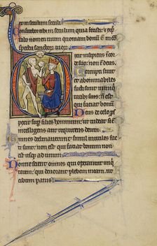 Initial D: David and the Fool; Wenceslaus Psalter, about 1250-1260. Creator: Unknown