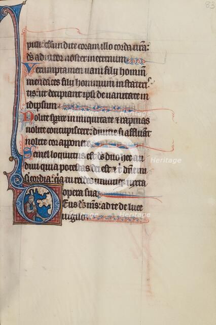 Initial D: David as a Knight Holding a Sword; Bute Psalter, text and illumination about 1285. Creator: Bute Master.