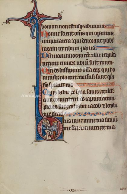 Initial D: David Cutting Saul's Tunic; Bute Psalter, text and illumination about 1285. Creator: Bute Master.