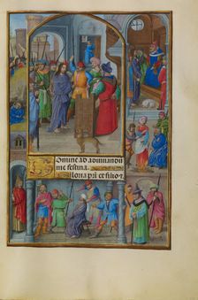Initial D: David Confronting a Man Throwing a Stone at Him; Bute Psalter, about 1285. Creator: Bute Master