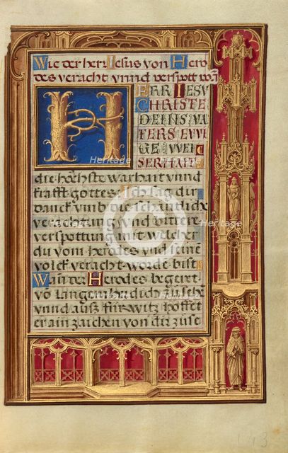 Initial D: David Pointing to God; Bute Psalter, text and illumination about 1285. Creator: Bute Master.