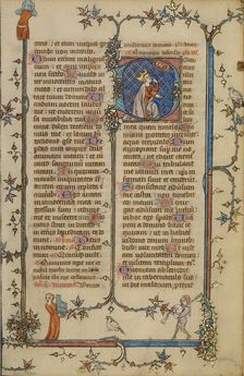 Initial D: David Pointing to his Eye; Breviary, about 1320-1325. Creator: Unknown
