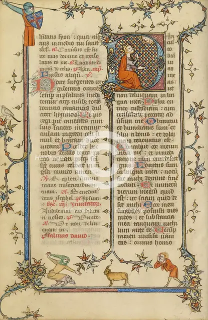 Initial D: David Pointing to his Mouth; Breviary, about 1320-1325. Creator: Unknown.