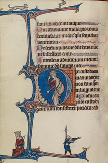 Initial D: David Pointing to His Mouth; Bute Psalter, text and illumination about 1285. Creator: Bute Master