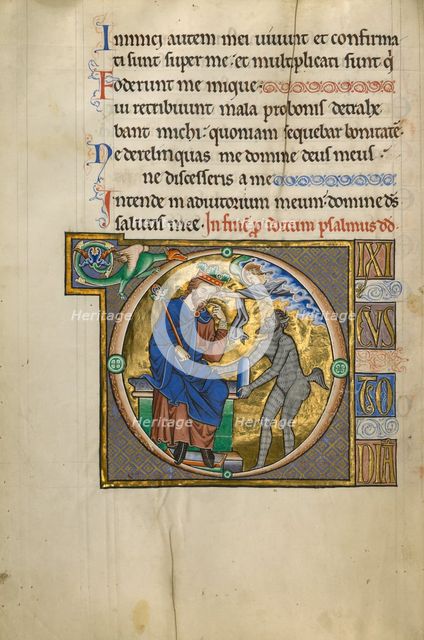Initial D: David Pointing to His Mouth; Psalter, after 1205. Creator: Master of Ingeborg Psalter.