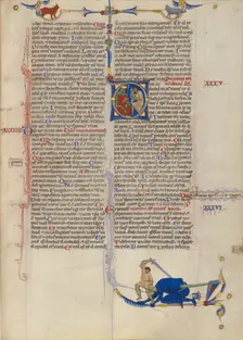 Initial D: David Presenting the Head of Goliath to King Saul; Abbey Bible, about 1250-1262. Creator: Unknown