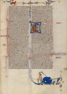 Initial D: David Presenting the Head of Goliath to King Saul; Abbey Bible, about 1250-1262. Creator: Unknown