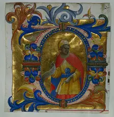 Initial D[eus in loco] with a Prophet Excised from a Gradual, 1409-10. Creator: Lorenzo Monaco (Italian, c. 1370-1425)