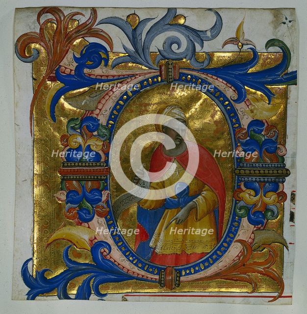 Initial D[eus in loco] with a Prophet Excised from a Gradual, 1409-10. Creator: Lorenzo Monaco (Italian, c. 1370-1425).
