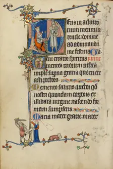 Initial D: Herod Ordering the Massacre of the Innocents; Initial V: Clerics Singing, about 1300. Creator: Unknown