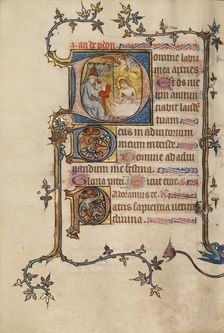 Initial D: Pope John XXII(?) Writing before the Man of Sorrows; Bute Psalter, about 1330. Creator: Atelier of the Passion Master