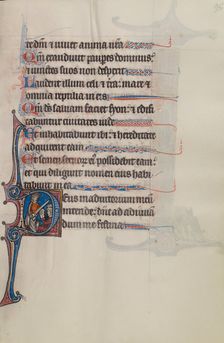 Initial D: Rechab and Baanah Bringing Ishbosheth's Head to David; Bute Psalter, about 1285. Creator: Bute Master